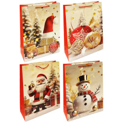 Dárkoá taška „Santa, sněhulák, čepice“, bílé s červenou 23cmx18 cm