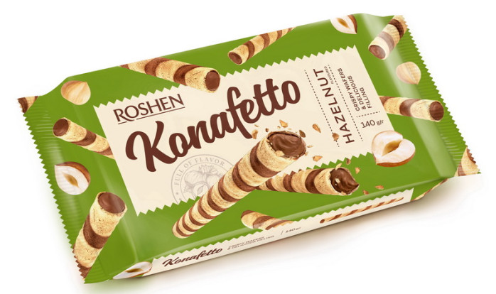 detail Oplatkové trubičky s ořechovou náplní 140g Konafetto