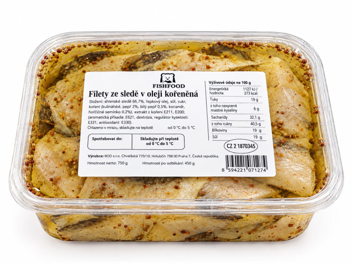 detail Filety sledě v oleji kořená 450g Fishfood