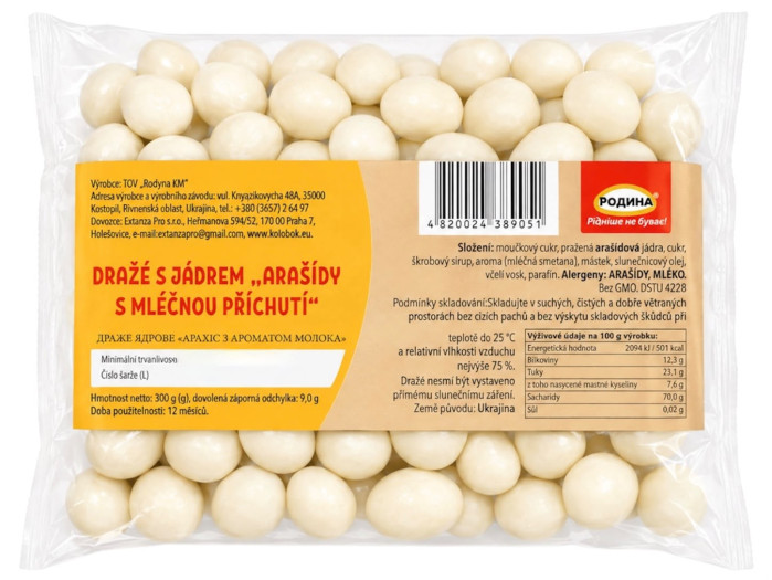 detail Dražé s jádrem „Arašídy s mléčnou příchutí“ 250g Rodyna
