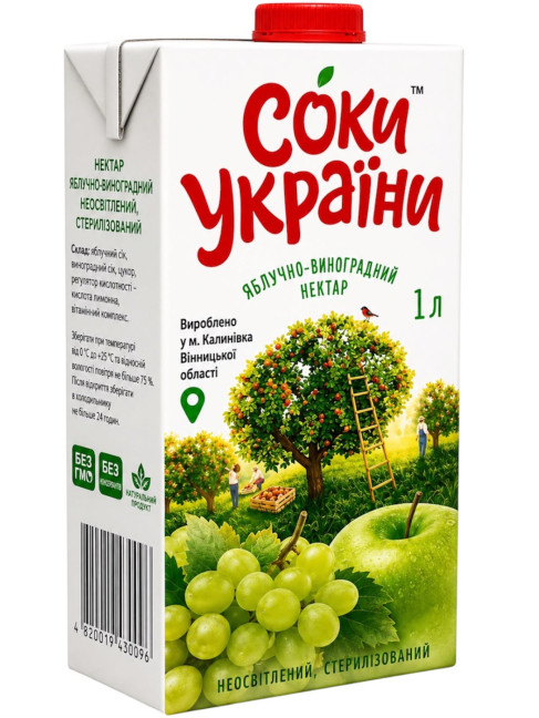 detail Jablečno-hroznový nektar 1L Soky Ukrajiny