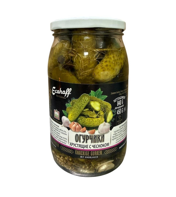 detail Křupavé okurky s česnekem 840 g (čistá hmotnost: 450 g) Ecohoff