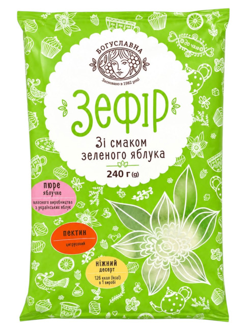 detail Zefír s příchutí zeleného jablka 240g Boguslavna